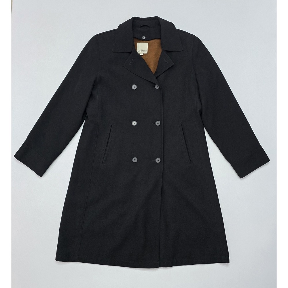 Anne Klein Black Double Breasted Trench Coat with Removable Liner Size 14